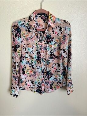 Express Floral Button-Front Blouse in Blush with Multicolor Print